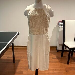 Ann Taylor Ivory Textured Front Midi Dress